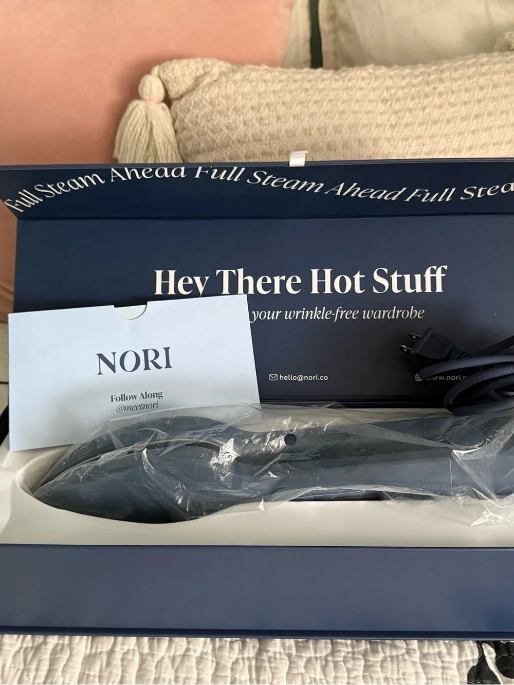 NOR Handheld Steam Iron Box in Navy and White